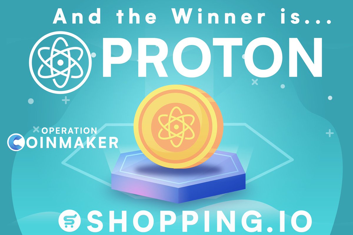🎉Congratulations PROTON for winning #5 operation coinmaker!

✨PROTON will be integrated as a form of payment on shopping.io and their holders will be able to purchase with $XPR token on Amazon, eBay, Walmart and Etsy!

#SPI #GSPI #shopwithcrypto
@protonxpr