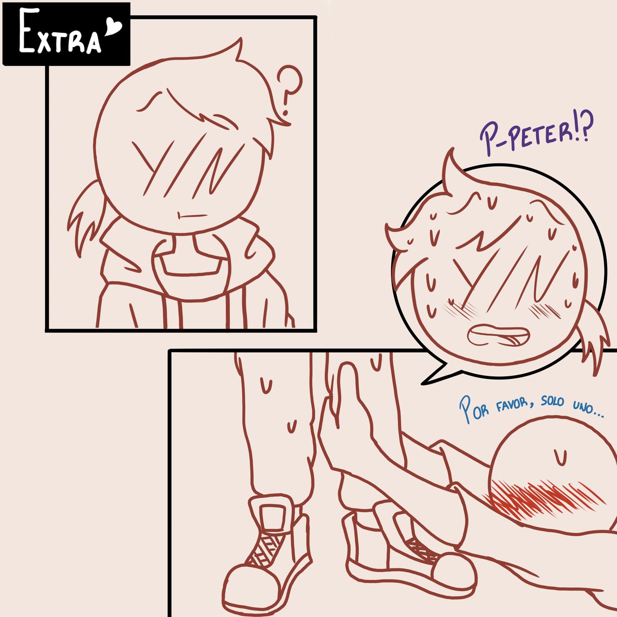 xsalaxs's tweet photo. Peter tratando de ser cool con Y/N pero...:

Traducción:
Peter trying to be cool with YN but...
P: You want to kiss me and you know it...
Y/N: No
Extra~
Y/N: P-Peter!?
P: Please, just one ...

#YourBoyfriend #YourBoyfriendGameAU  #YourBoyfriendYN #YourBoyfriendPeter #comic #Peter https://t.co/PRRxC34chO