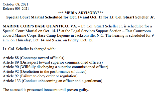 KToropin's tweet photo. The @USMC has made it official - #StuScheller is headed for special court martial on Oct 14/15. https://t.co/mStj0gOSlN