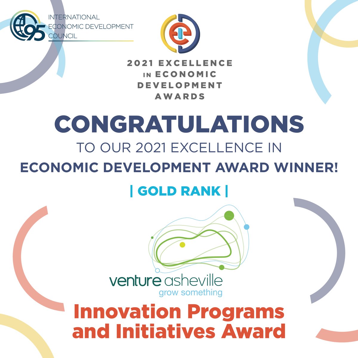 We brought home an Excellence in Economic Development Award from the International Economic Development Council's Annual Conference (<a href="/IEDCtweets/">IEDC</a>)! Venture Asheville won Gold Rank for The Venture 15 &amp; Venture Asheville Honors Programs in Innovation Programs &amp; Initiatives category.
