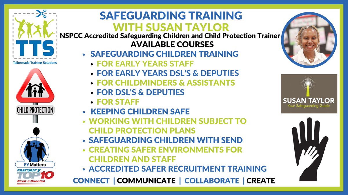 Looking for #Safeguarding #ChildProtection Training? #EYMatters recommends <a href="/susantaylorTTS/">Susan Taylor</a> #NSPCCAccredited providing a full range of #Onlinecourses Visit her website Tailormade Training for more info, dates or to join the waiting list! bit.ly/2OOBWUq