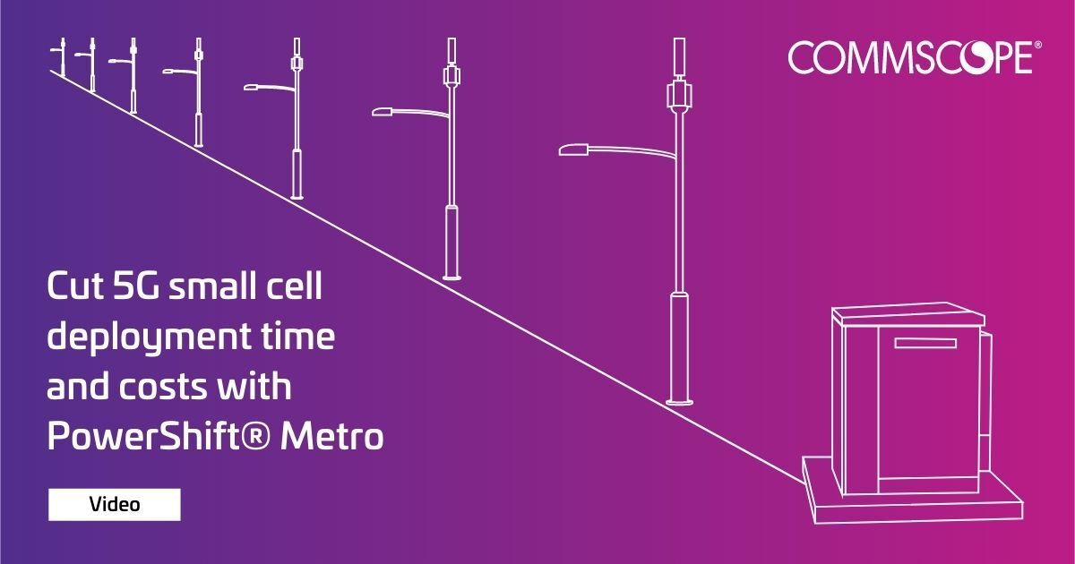 CommScope's tweet photo. PowerShift Metro is smart new centralized power and fiber system driving multiple #5G small cell sites, even from miles away to simplify installs and reduce costs. See how it works in this new video! https://t.co/A3fM5zQPE3
#outdoorsmallcells #5Gsmallcells #powering5G https://t.co/oEh1XC4LeR