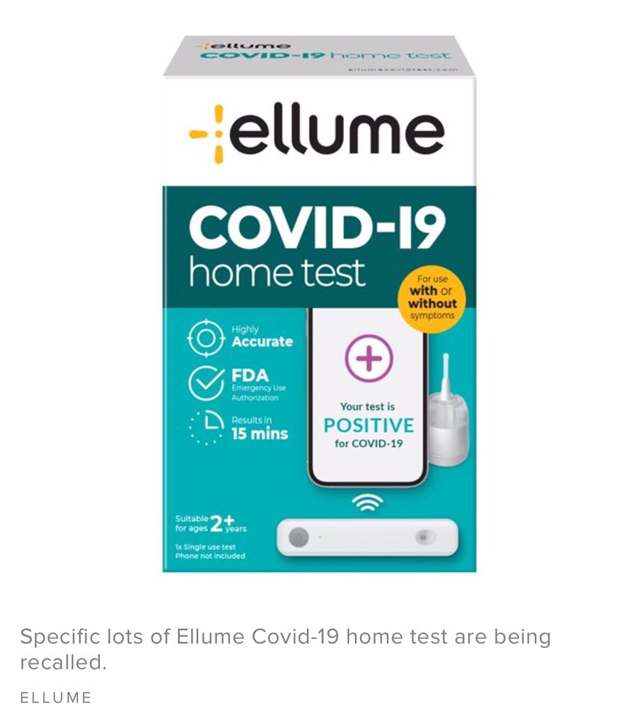 Sky_Lee_1's tweet photo. ellume #COVID19 test recalled for false positives! https://t.co/Qbdi1CGinM