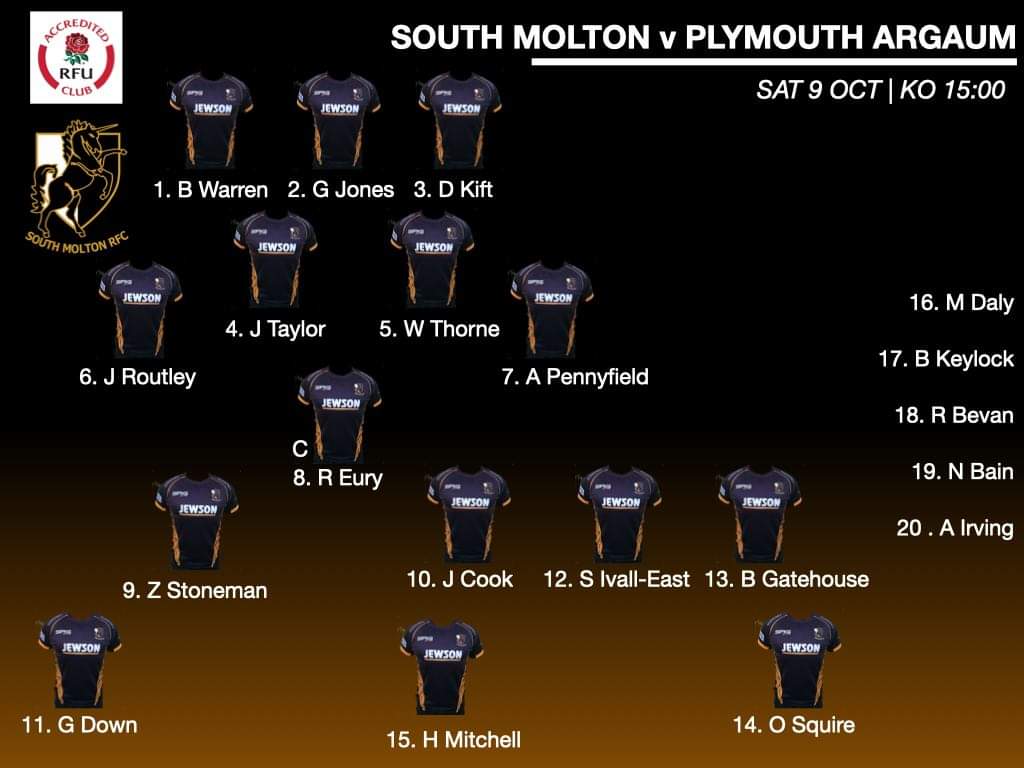 Head Coach Scott Warren Williams has selected his squad to take on Plymouth Argaum tomorrow at Unicorn Park. 

Kick Off 3pm
Free entry 
Non members welcomed
Free car park

Match Day Sponsor
<a href="/Jewson/">Jewson</a> 
<a href="/swsportsnews/">South West Sports News</a> 
<a href="/TheVoiceNDevon/">The Voice North Devon</a> 
<a href="/ndgazette/">North Devon Gazette</a> 
<a href="/SRGElite/">SRG Elite Sportswear</a> 
<a href="/wainhomes/">wainhomes</a>