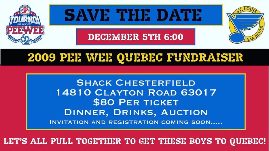 The 2009 U12 #AAABlues will be participating in the 62nd <a href="/tournoipeewee/">Pee-Wee Quebec</a> February 9-20,2022. Please help support these boys in their once in a lifetime opportunity. <a href="/mohockeyyd/">MO Hockey Youth Div</a> 🏒⚜️❄️☃️