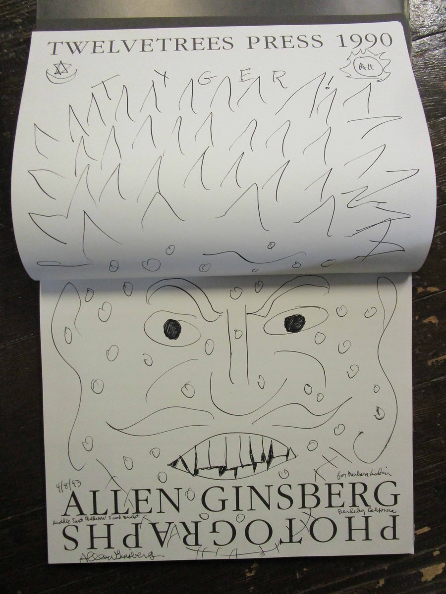KerouacDotCom's tweet photo. The largest original Allen Ginsberg drawing you're ever going to see inside one of his books. Complete with inscription and signature. https://t.co/NL1p7Lwlki https://t.co/xy5RzMds1D