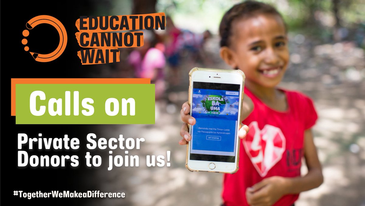 Education Cannot Wait (@educannotwait) on Twitter photo Calling on #PrivateSector donors to join #ECW strategic partners like <a href="/LEGOfoundation/">The LEGO Foundation</a> <a href="/Verizon/">Verizon</a> @PorticusGlobal to help us mobilize additional funding to ensure that no child is left behind!
Their #EducationCannotWait & neither must we!
<a href="/macfound/">MacArthur Foundation</a> <a href="/melindagates/">Melinda French Gates</a> <a href="/mackenziescott/">MacKenzie Scott</a> Calling on #PrivateSector donors to join #ECW strategic partners like <a href="/LEGOfoundation/">The LEGO Foundation</a> <a href="/Verizon/">Verizon</a> @PorticusGlobal to help us mobilize additional funding to ensure that no child is left behind!
Their #EducationCannotWait & neither must we!
<a href="/macfound/">MacArthur Foundation</a> <a href="/melindagates/">Melinda French Gates</a> <a href="/mackenziescott/">MacKenzie Scott</a>