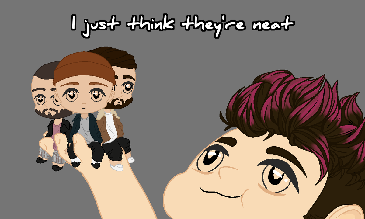 TheButt6969's tweet photo. me, trying to get my friends to listen to @SadHeroes 
please listen to them because @MrATurner @canofveggies @TheSzyentist are 3 wonderfully talented lads

alt. version down below because I love Avi so so much https://t.co/vO4IOKgYXq