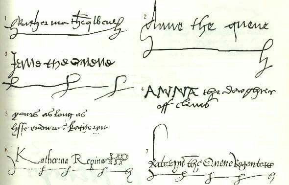 cococookie01's tweet photo. Signatures of the 6 queens of Henry VIII. Bottom L and R are those of Katheryn Parr ๐๐โค #katherineofaragon #anneboleyn #janeseymour #annaofcleves #katherynhoward #katherynparr #henryviii #queensofengland
#tudorqueens https://t.co/G78NETohw7