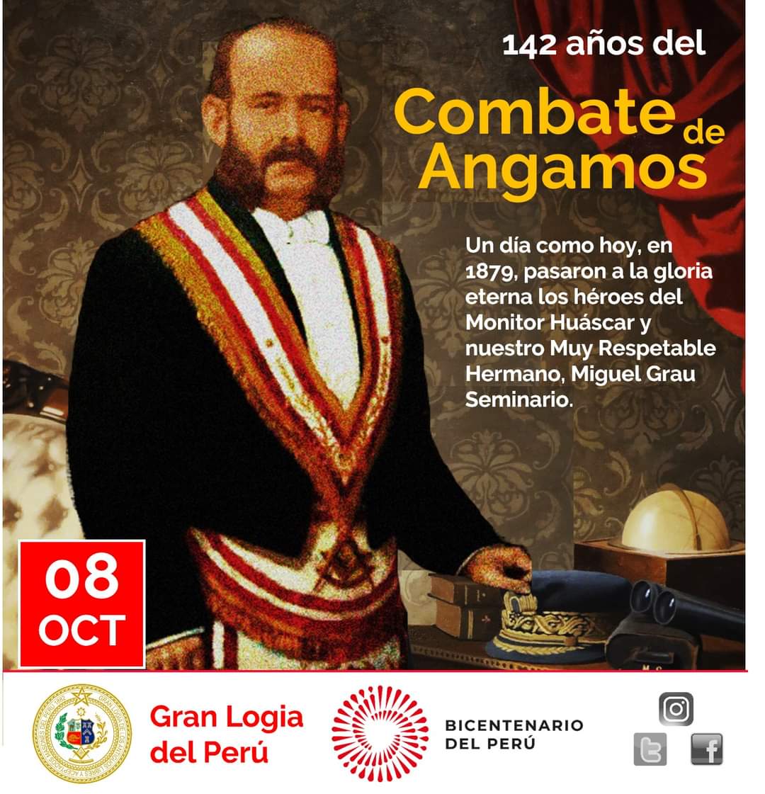 GLogiaPeru's tweet photo. Un día como hoy, en 1879, pasaron a la gloria eterna los héroes del Monitor Huáscar y nuestro Muy Respetable Hermano, Miguel Grau Seminario.
#CombateDeAngamos #MiguelGrau #elcaballerodelosmares #GranLogiaDelPerú  #BicentenarioPerú 🇵🇪 https://t.co/EsXqYG8JJX