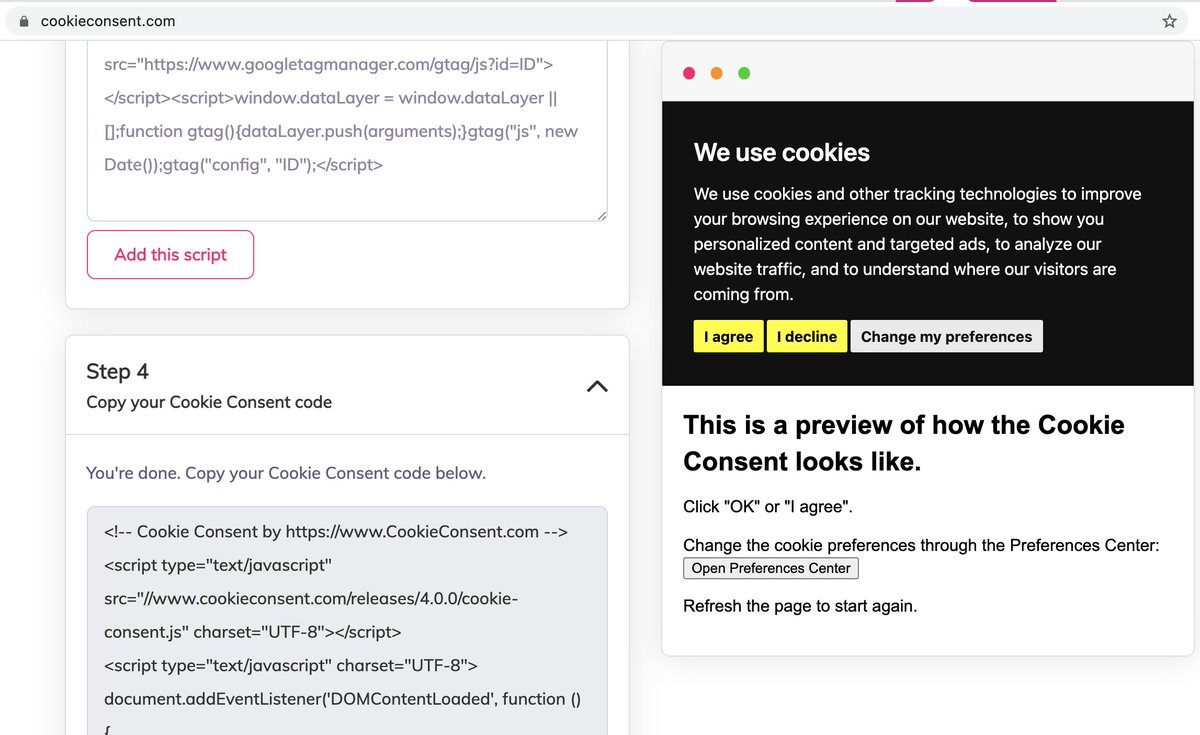 nerdydata's tweet image. Strange that multiple services re-use the same cookie consent code:

cookieconsent.com
freeprivacypolicy.com/free-cookie-co…
cookie-policy.net
privacypolicies.com/cookie-consent/

@freeprivacy1 @privacynotices