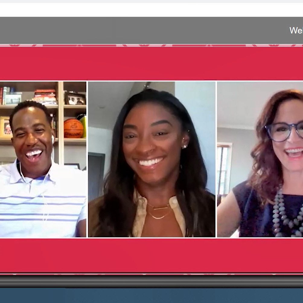 DeAnneAussem's tweet photo. Thank you @Simone_Biles for putting your #mentalhealth first and being such an inspiration to @PwCUS and so many others. @workwithrod and I enjoyed our #BeWellWorkWell conversation. You’re definitely so much more than medals. We’re cheering for you!  #WorldMentalHealthDay https://t.co/qYOkcZTfPw