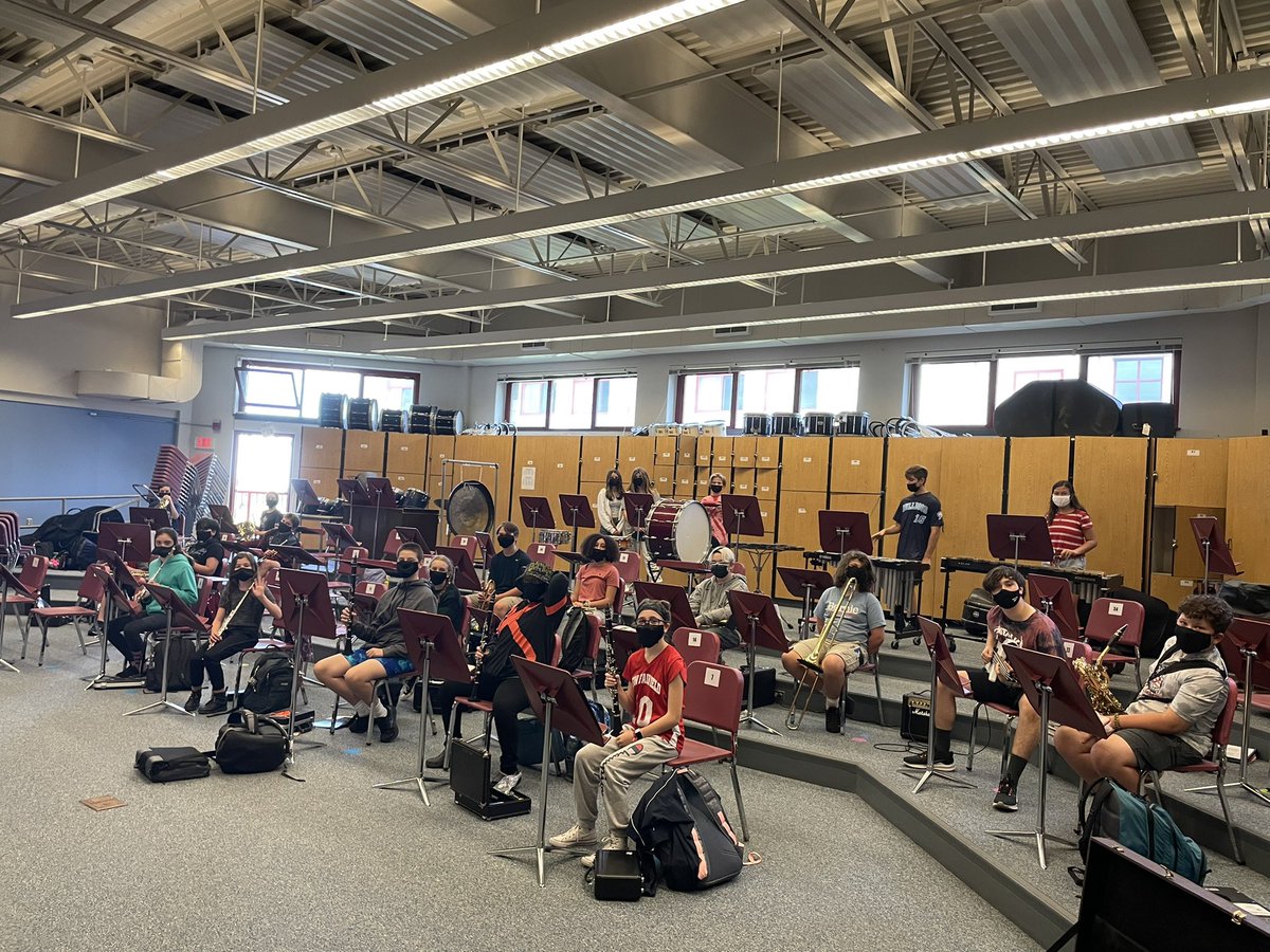NFMSBand's tweet photo. My heart is so full! It’s been 578 days since our last rehearsal in person. I’m so proud of these kids for their persistence and resiliency! #bandkidsarethebestkids #bandisback #proudteacher https://t.co/10KfO3Z3T9