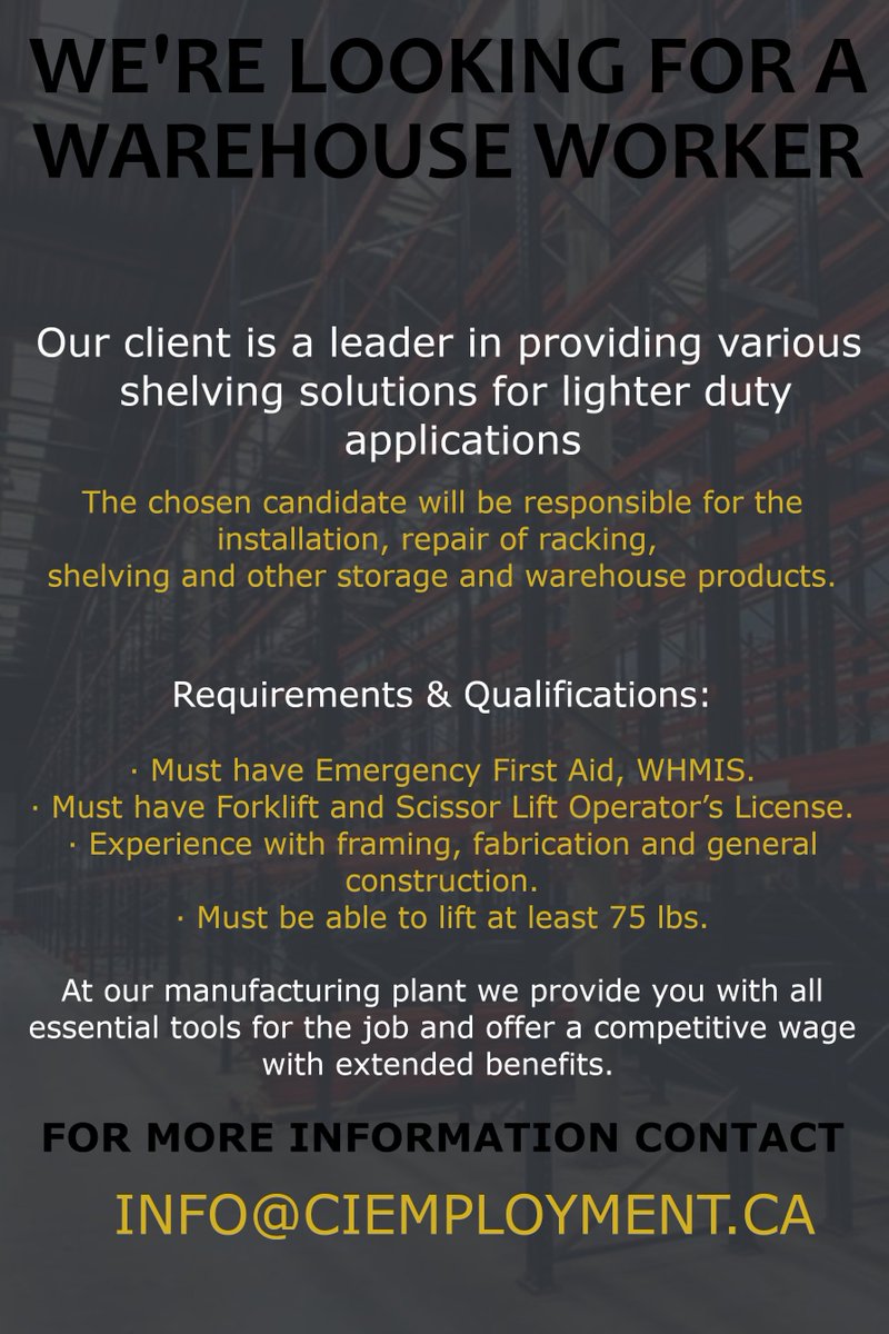 KCSociety1's tweet photo. Our sister company, @CI_employment is looking for warehouse workers! 
#WarehouseJobs #jobsinvancouver #BritishColumbia 

Check it out below ⬇️ https://t.co/bAOHQ70MwC
