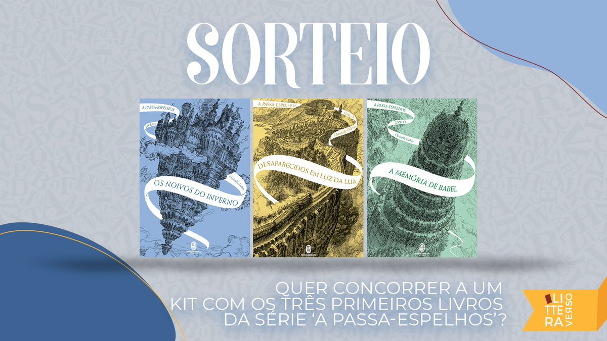 litteraverso's tweet photo. ⚡️ SORTEIO ⚡️

Quer concorrer a um Kit com os três primeiros livros 
da série ‘A passa-espelhos’? Basta:
 
✨ Seguir @litteraverso 
✨ Dar RT, sem citar, neste tweet

Boa sorte! Resultado no dia 21/10 💛 https://t.co/7SBDK8ctf3