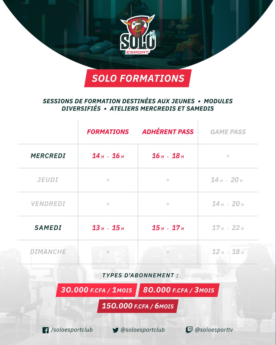 soloesportclub's tweet photo. Le jeu vidéo vous fascine? Solo Esport vous offre des formations de qualité sur plusieurs modules dont le développement de jeu, le streaming, les objets connectés ainsi que des ateliers techniques de bases et approfondis sur les jeux compétitifs (fifa,Fortnite,Street Fighter..) https://t.co/pPulEyoE6W