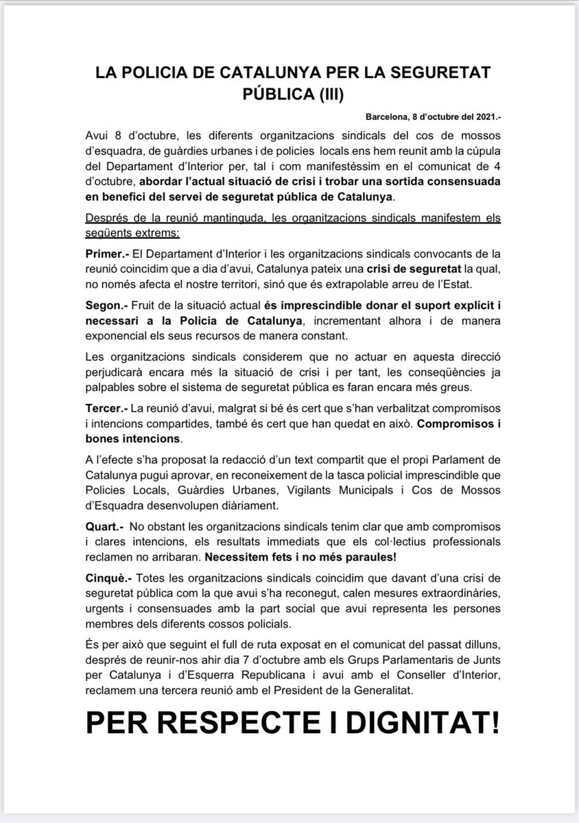 pereg76's tweet photo. Avui ens hem reunit amb @interiorcat i coincidim en la necessitat de donar suport a @mossos i #PoliciesLocals, la qual cosa passa per expresar-ho explícitament i transversal des del @parlamentcat i incrementant els recursos exponencialment #PerRespecte #XDignitat https://t.co/l95OSDY4hl