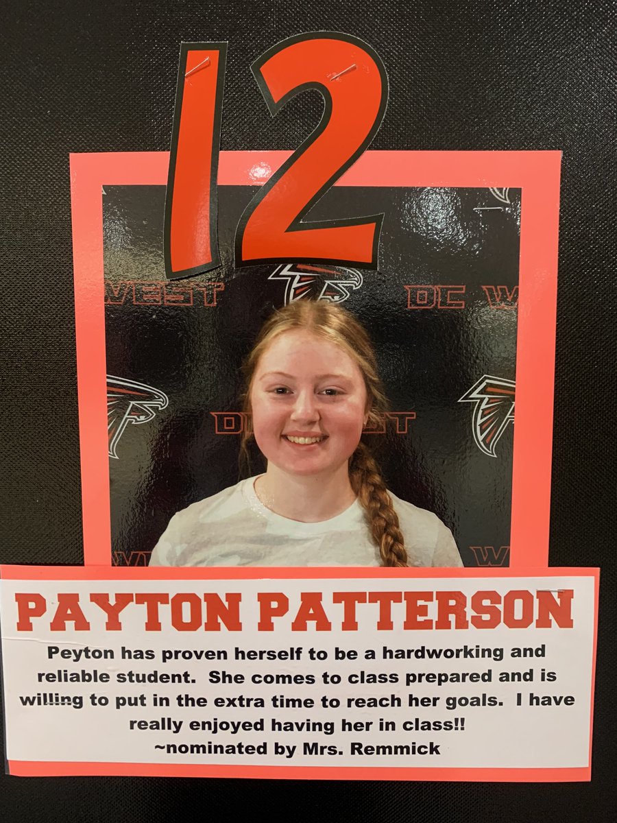 Congrats to our 12th Grade Student of the Month~ Keep up the great work Payton!!  #thefalconway