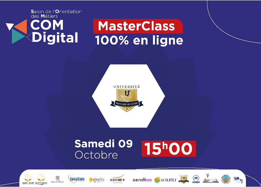 SalonComDigital's tweet photo. Restez toujours connectés sur notre page Facebook @saloncomdigital.
Le #SalonComDigital continue avec la MasterClass de l'Université Française de Guinée à 15h00.

#SalonComDigital #orientation  #communication #digital #bachelier #etudiant #lacomestunmetier #guinee #formation https://t.co/3NSYiyzsp3