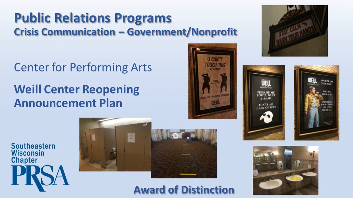 WeillCenter's tweet photo. The Weill Center is honored to receive a 2021 Public Relations Society of America (PRSA)  Southeastern Wisconsin Paragon Award of Distinction in the crisis communication category for our COVID-19 theater reopening communication plan. https://t.co/zl15eLWQhD