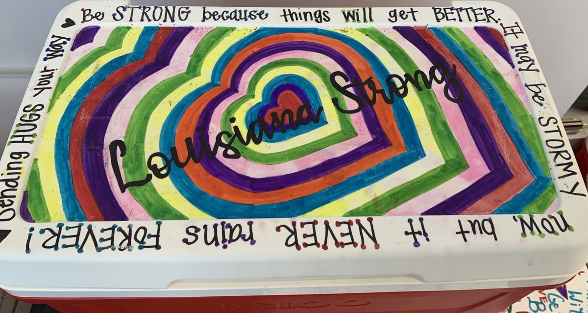 Ken_Oertling's tweet photo. Thankful Friday! Thankful for Allen Parish Schools for donating these 👀👇🏼precious ice chests filled with supplies and messages from their students. They also raised a monetary donation. Thank you Supt. Reid! #BuildingBlocksNotBarriers #LouisianaStrong 💪🏼 https://t.co/I7WK47RHoz