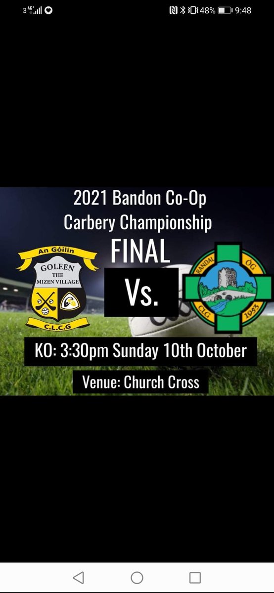 GoleenGaa's tweet photo. ⚫🟡WEST CORK FINAL🟡⚫
This Sunday 10th of October the lads take on @GaaRandalog in the West Cork junior B final. 
Throw in is 3.30pm in Church Cross! 
Please come out and support the lads as they attempt to get their first bit of silverware of the season #GoleenAbu https://t.co/Rc6yZqVF4m