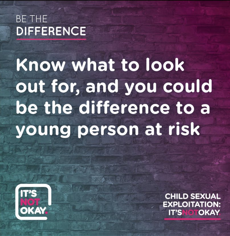 #ITSNOTOKAY There has been so much going on in the world, but Child Sexual Exploitation (CSE) is still happening. Be aware of the signs, so you can support young people
itsnotokay.co.uk/parents/look-a… <a href="/boltonnhsft/">Bolton NHS Foundation Trust</a>