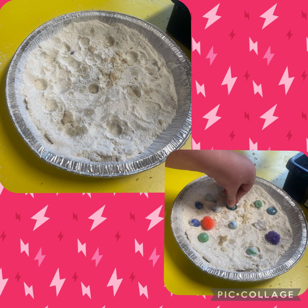 Room 7 explored the moon’s surface by conducting an experiment. We made moon sand and dropped different objects inside to create craters #internationalspaceweek