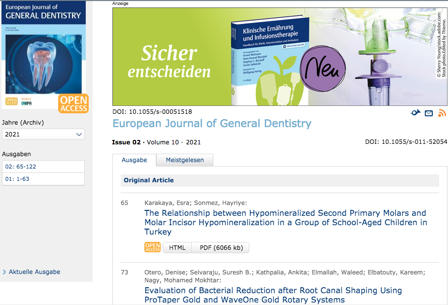 edrbjournal's tweet photo. European Journal of General Dentistry | Vol 10 | Issue 2 is online!  All articles are free to access (Open Access)  EJGD is abstracted and indexed in: Scopus, EBSCO, ProQuest 
@Eurjdent @edrbjournal

Please visit for open access full-text articles.
https://t.co/peDkHCvtZb https://t.co/3d9JIybhHS