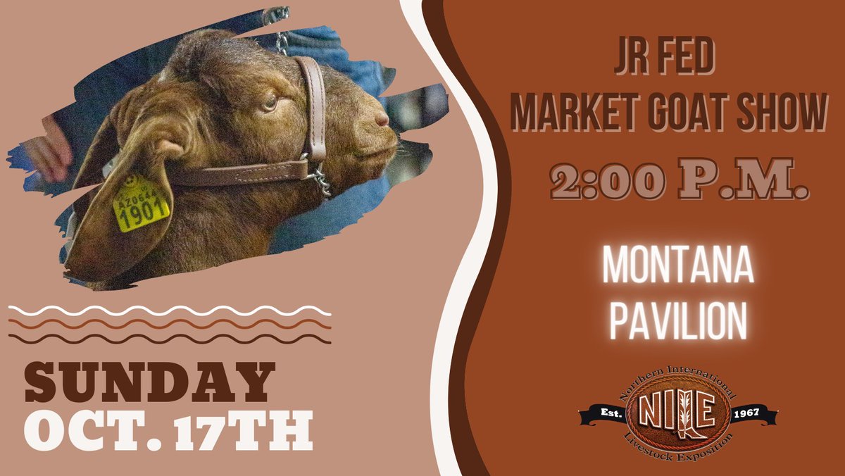 The_NILE's tweet photo. Don't miss the Jr. Fed Market Goat Show on October 17th! 

#thenile2021 #october17 #jrfedgoatshow #goat https://t.co/I9p3IrY83G