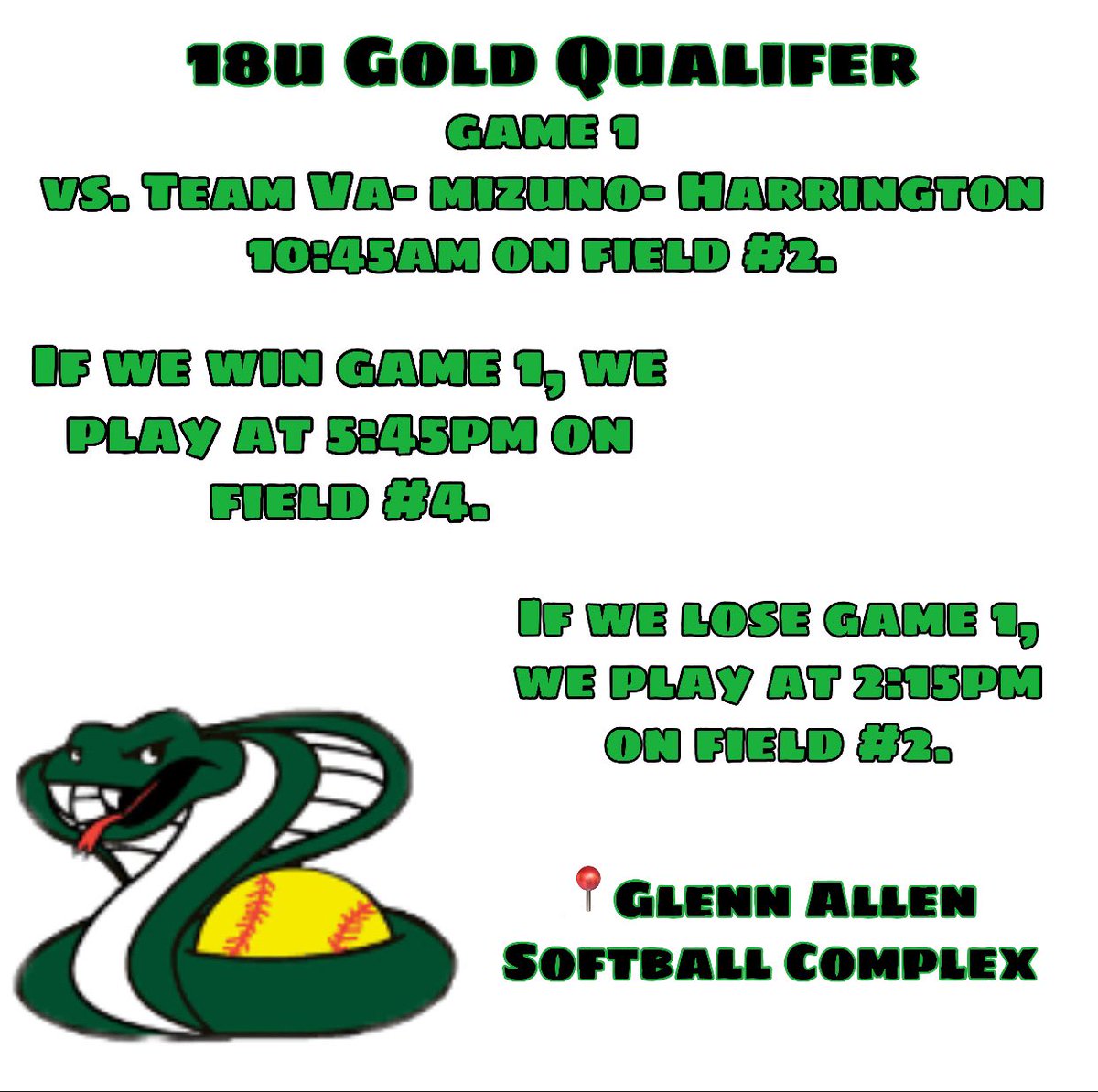 Here’s our schedule for this weekend.. Can’t wait to get on the field!! <a href="/DelawareCobras/">Delaware Cobras Fury</a>