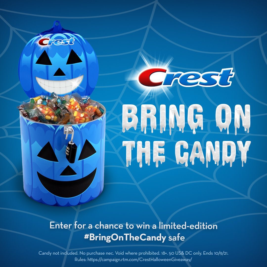Crest's tweet image. Have you entered the Crest #BringOnTheCandy Safe Giveaway yet? To enter, post on your Instagram in-feed why you 💙us & why you want the #BringOnTheCandy safe. Use #BringOnTheCandy, #sweepstakes & tag @Crest for a chance to win. 🎃 Rules spr.ly/6010JHlt0 📷 @HerLifeSparkles