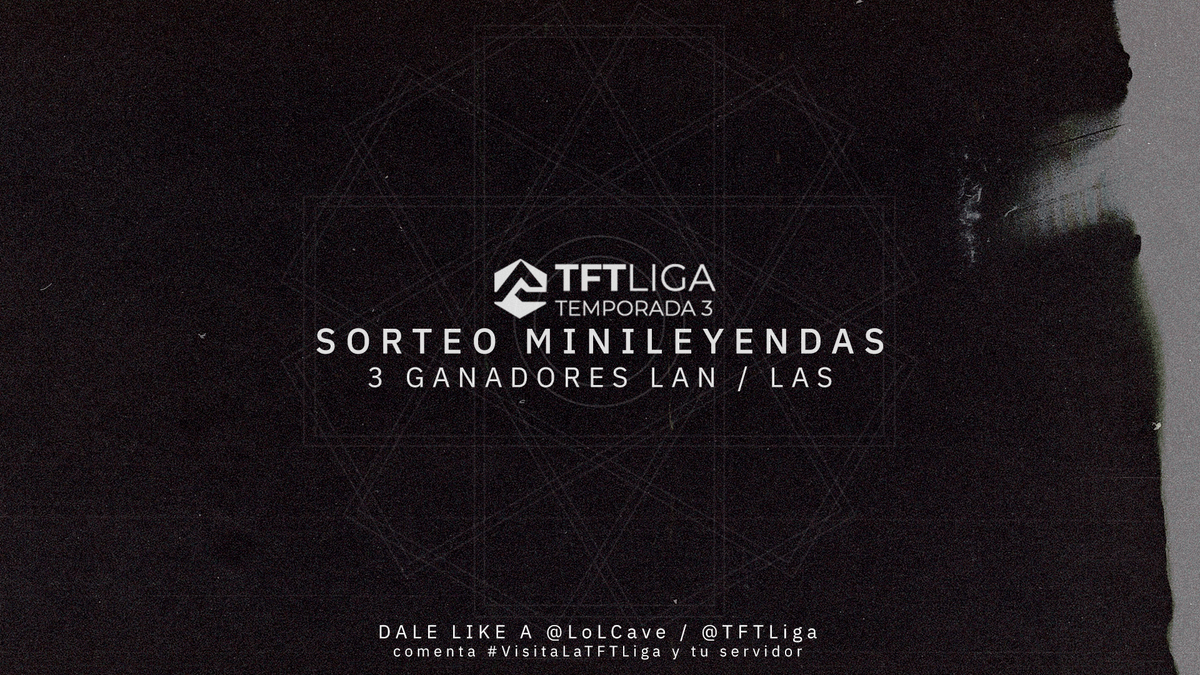 🎉[SORTEO]

🔥 Gánate un código de 10 huevos de minileyenda

🔁 Dale RT a este tuit
☑️ Sigue a <a href="/LoLCave/">LoLCave</a> 
☑️ Sigue a <a href="/TFTLiga/">TFTLiga</a> 

#⃣ Escribe nuestro hashtag #VisitaLaTFTLiga y tu servidor 

🗓️ Resultados el 10 de octubre | Válido para LAN y LAS