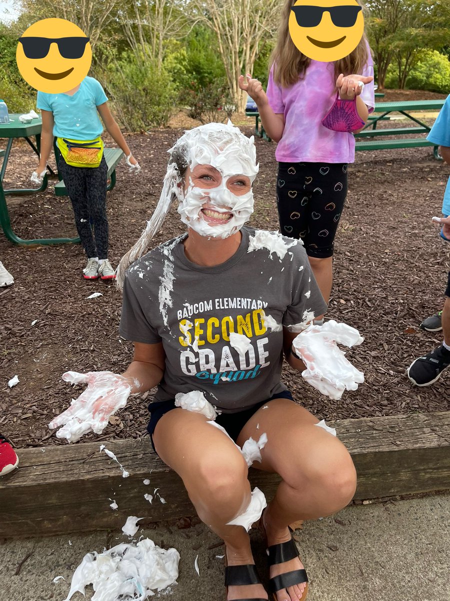 Fulfilling my <a href="/choosebooster/">Booster</a> pledge-o-meter promise of getting pied by ALL my students. <a href="/baucomes/">Baucom Elementary School</a> #CoreMemories