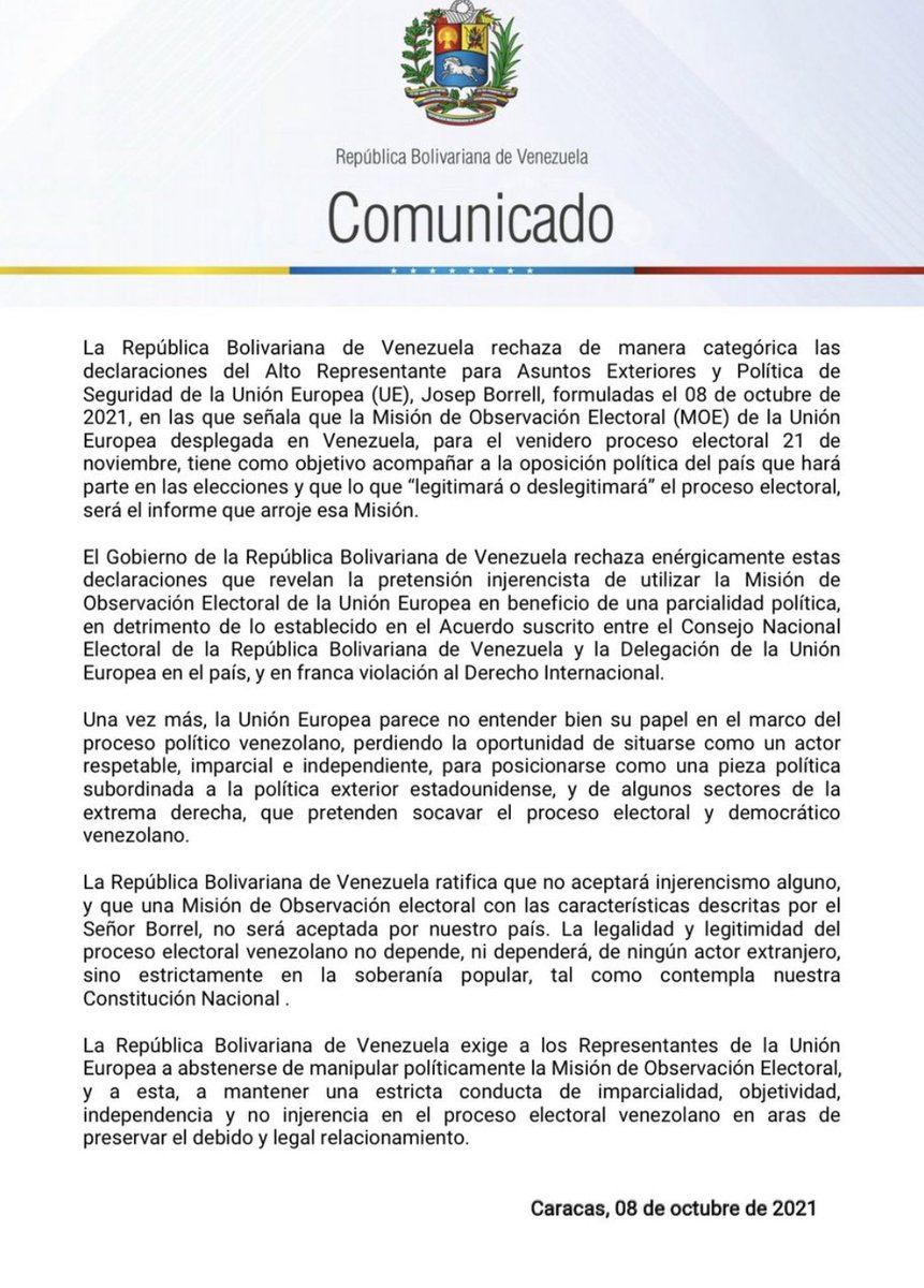 #COMUNICADO || Venezuela rechaza de manera categórica declaraciones del Alto Representante para Asuntos Exteriores de la UE