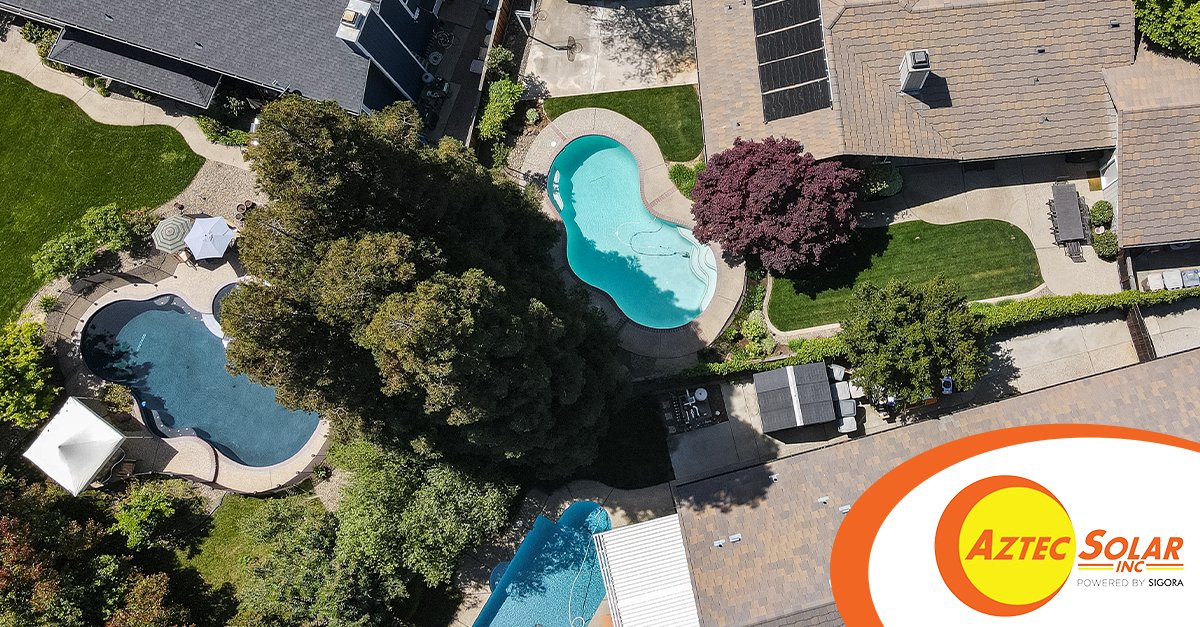 aztecsolar's tweet image. Pop quiz: Which one of these homeowners is going to be enjoying an extended pool season? Hint: Look for the solar panels! #solarpool #solarpoolheating #aztecsolar #poweredbysigora