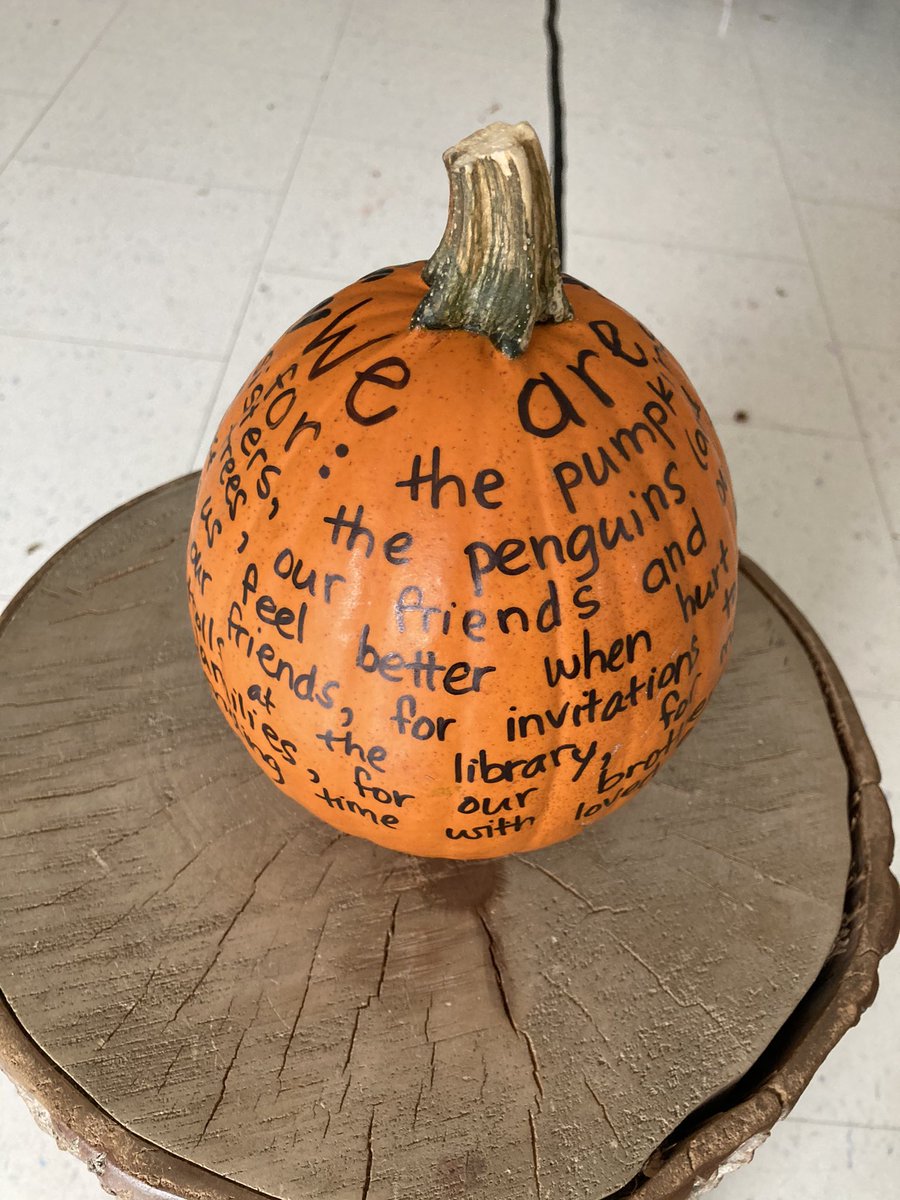 Our class family’s thankful pumpkin. We had a sharing circle where we passed our pumpkin and shared what we are thankful for. The thought behind our answers truly are amazing. <a href="/Kindie146/">Kindie146</a> <a href="/Minesingtweets/">Minesing tweets</a>