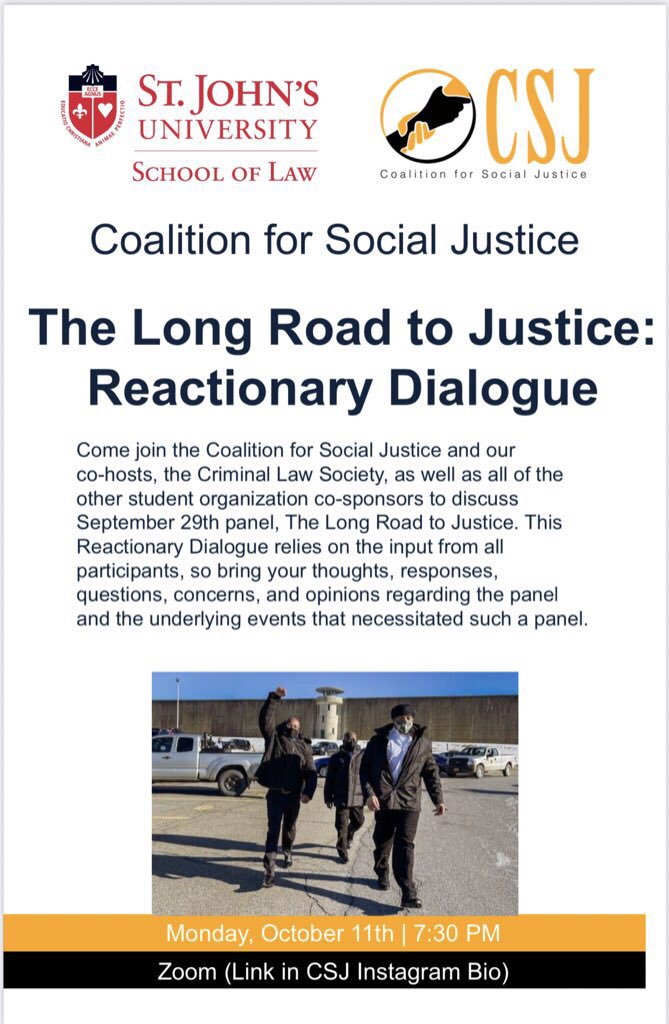 Reminder that the Reactionary Dialogue for The Long Road to Justice event is Monday at 7:30!                Watch the record of the event: youtu.be/MrXbb2CAVmg. 

Meet us here: us02web.zoom.us/j/87034742533?… for the Dialogue!