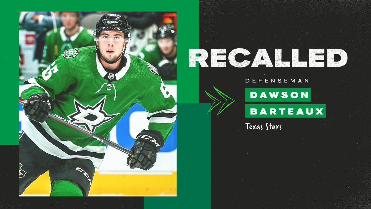 DallasStars's tweet photo. We have recalled Dawson Barteaux from @TexasStars.

#TexasHockey training camp roster now stands at 37. https://t.co/OQn2jQBhVo