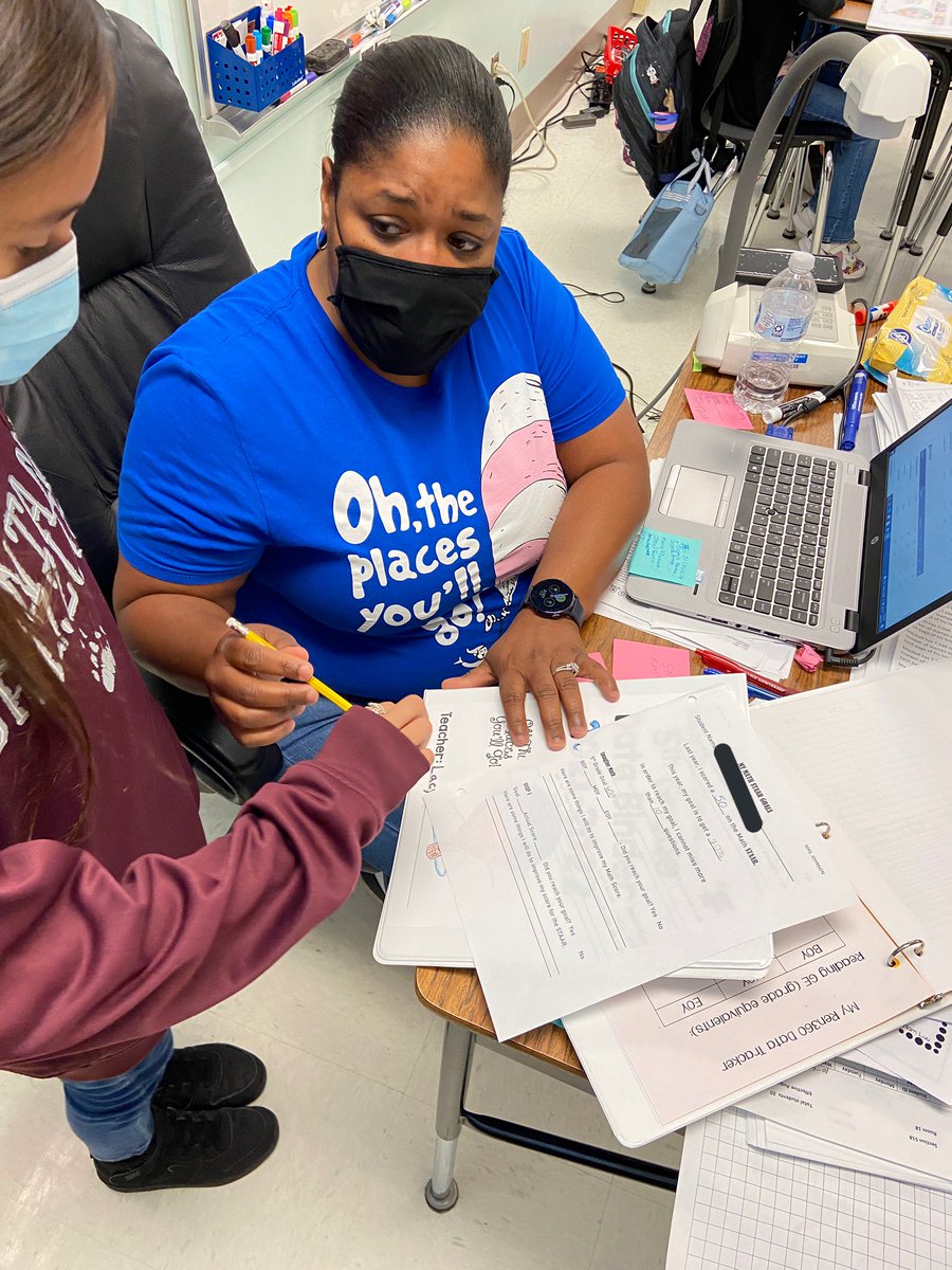 And here’s the follow-up! Ms. Johnson held 1–on-1 data conferences with each student today. They analyzed data, set goals, and - the 🔑 - chose strategies to pursue those goals (all organized in a personal data binder). Talk about #travellingtonewheights! 🤩📊✈️ <a href="/jrharris166/">JR Harris Elementary</a>