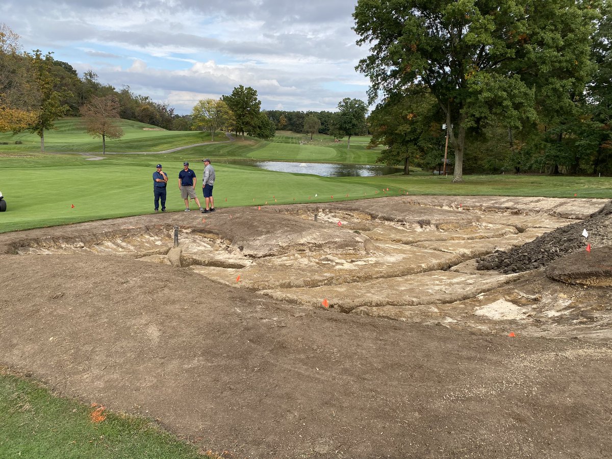Bunker renovation scenes at Sewickley Heights Golf Club. Not only does the club have the same architect, superintendent and assistant superintendent as it did for its 2016 greens renovation, <a href="/AspenGolf/">Aspen Golf</a> has returned to handle the construction.