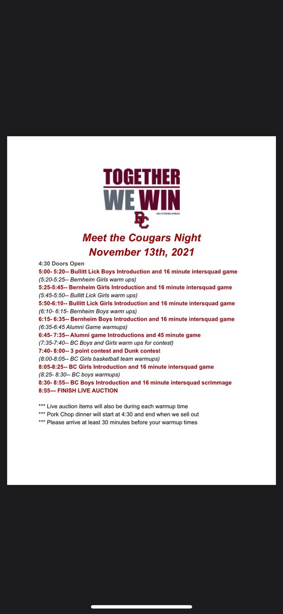 Alumni Game first 20 people who sign up. $25 includes shirt, game, dinner, and gift bag. This is a huge community event come check us out!
