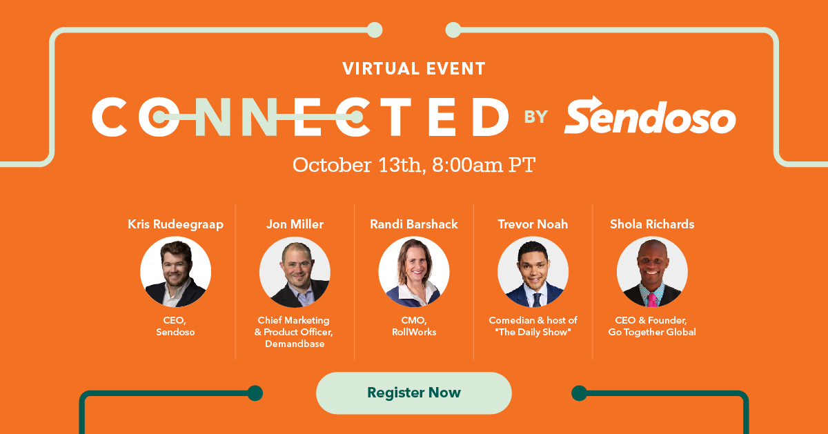 Join us and leading brands at CONNECTED next Wednesday to learn how agile revenue teams are connecting better with buyers in 2021 – featuring headliners Trevor Noah and Shola Richards: 

Sign up today: sendoso.com/connected-2021…