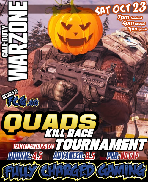 FChargedGaming's tweet photo. Nexts quads tournament.. whos in? Get your teams ready. #warzone #callofduty #cod #modernwarfare #pc #ps #gaming #gamer #xbox #callofdutymodernwarfare #twitch #codmw #battleroyale #playstation #codwarzone #xboxone #callofdutywarzone #streamer #blackops #videogames https://t.co/lf2YjQ4nTj