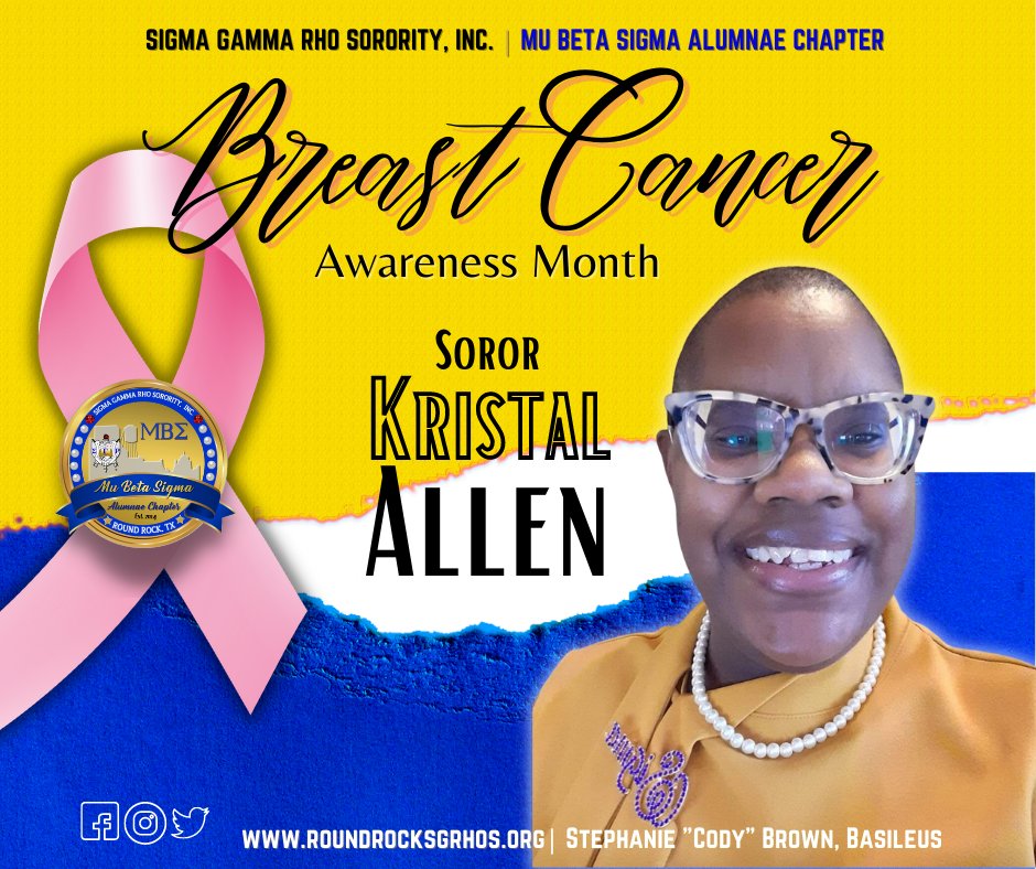 RoundRockSGRhos's tweet photo. Meet Soror Kristal Allen of Austin, TX
Cancer Free for 12 years
Joined Mu Beta Sigma Alumnae Chapter, Round Rock, TX - Fall 2020
#BreastCancerAwareness #RoundRockSGRhos #MBSOntheMove #SigmaGammaRho #MotivatedMBS #MuBetaSigma https://t.co/hEo4Z5rMre