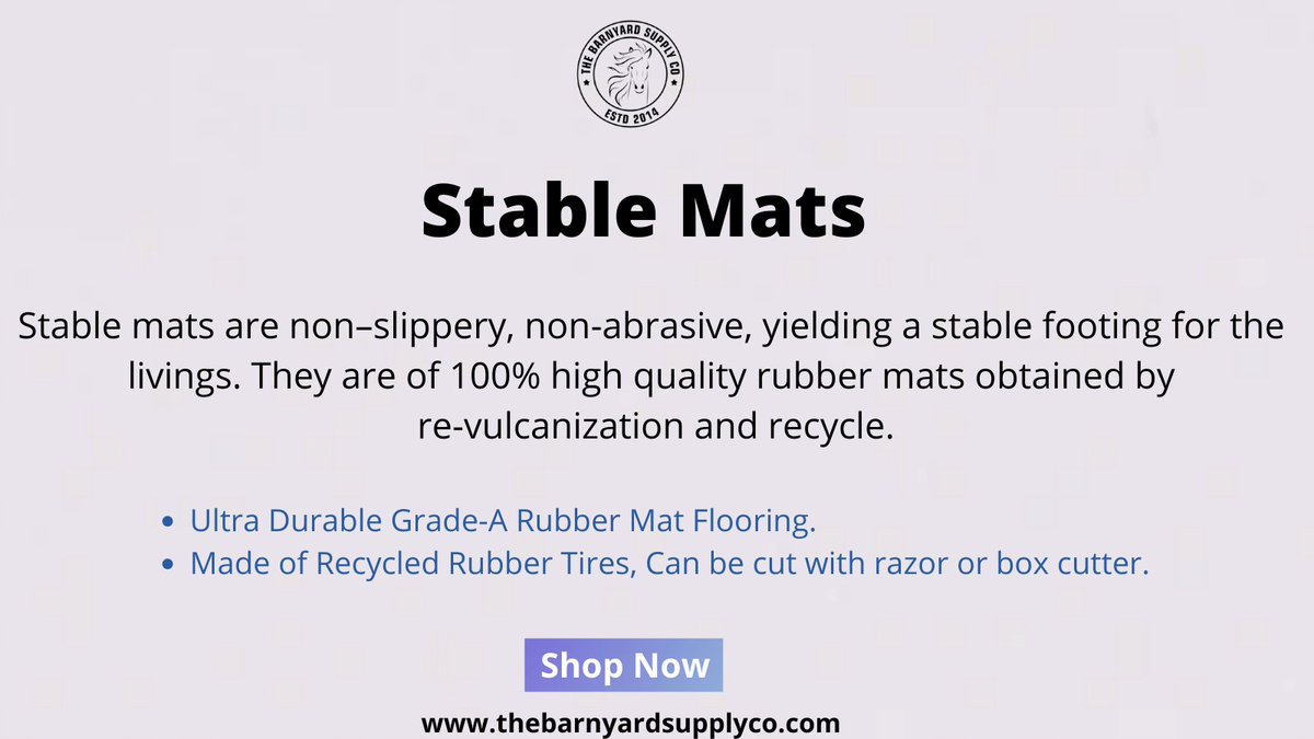 BarnyardSupply's tweet photo. Stable mats are non–slippery, non-abrasive, yielding a stable footing for the livings.
Shop link: https://t.co/ekxIB6wqgz
#Mats #flooring #stablemats #durable #nonslippery #highquality #footing #California #ThebarnyardSupplyco #USA https://t.co/qZOOURO2UJ