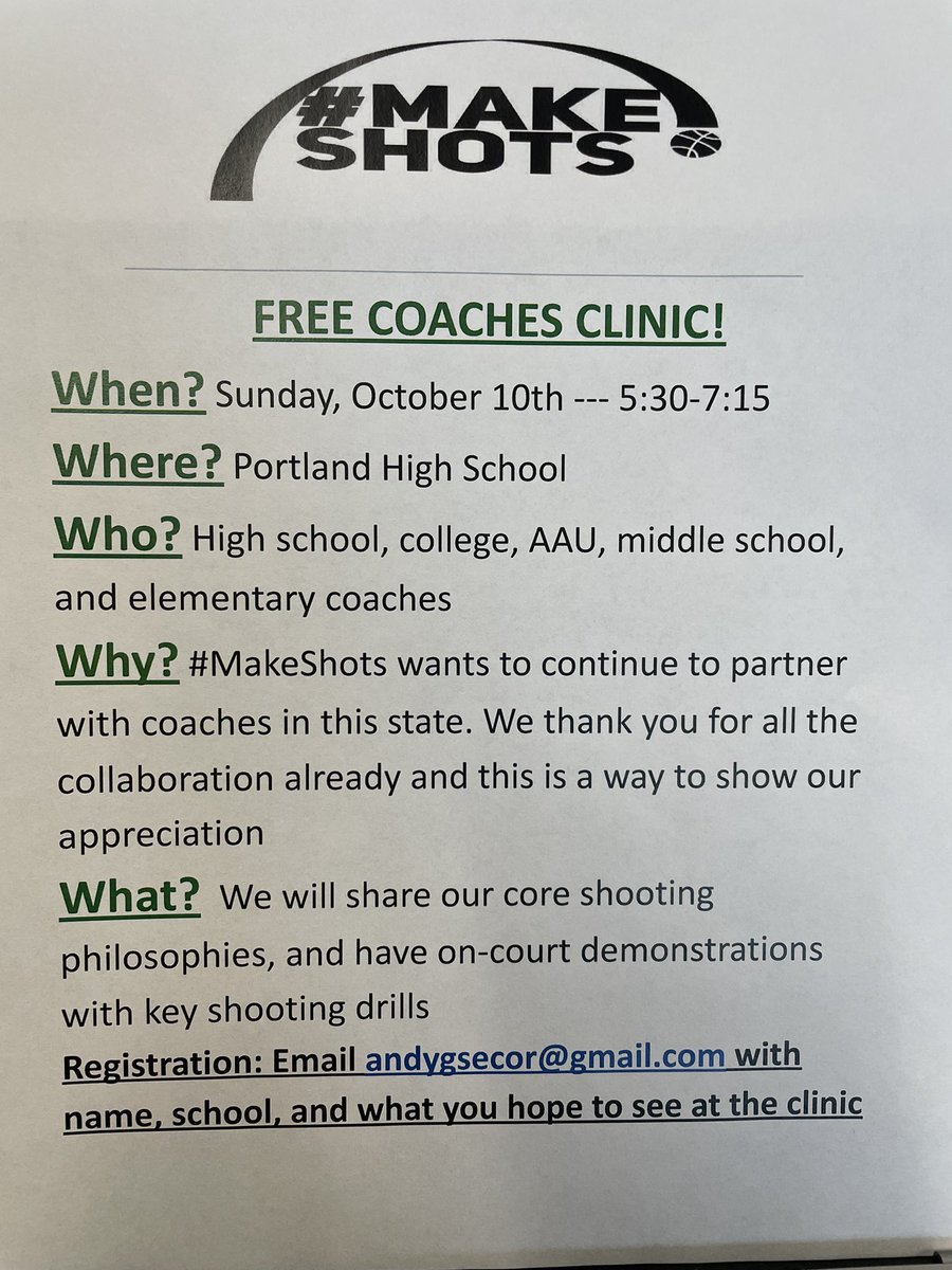 secorsig's tweet photo. BIG weekend!
Saturday
* #MakeShots16 in the AM
* Sold-Out #UltimateCamp in the afternoon
Sunday
* Double session of #SatelliteCamp in Greenville for boys and girls
* #MakeShotsCoachesClinic in the evening in Portland
Working to help build a community of shooters in Michigan! https://t.co/dAj6ZtfZgg