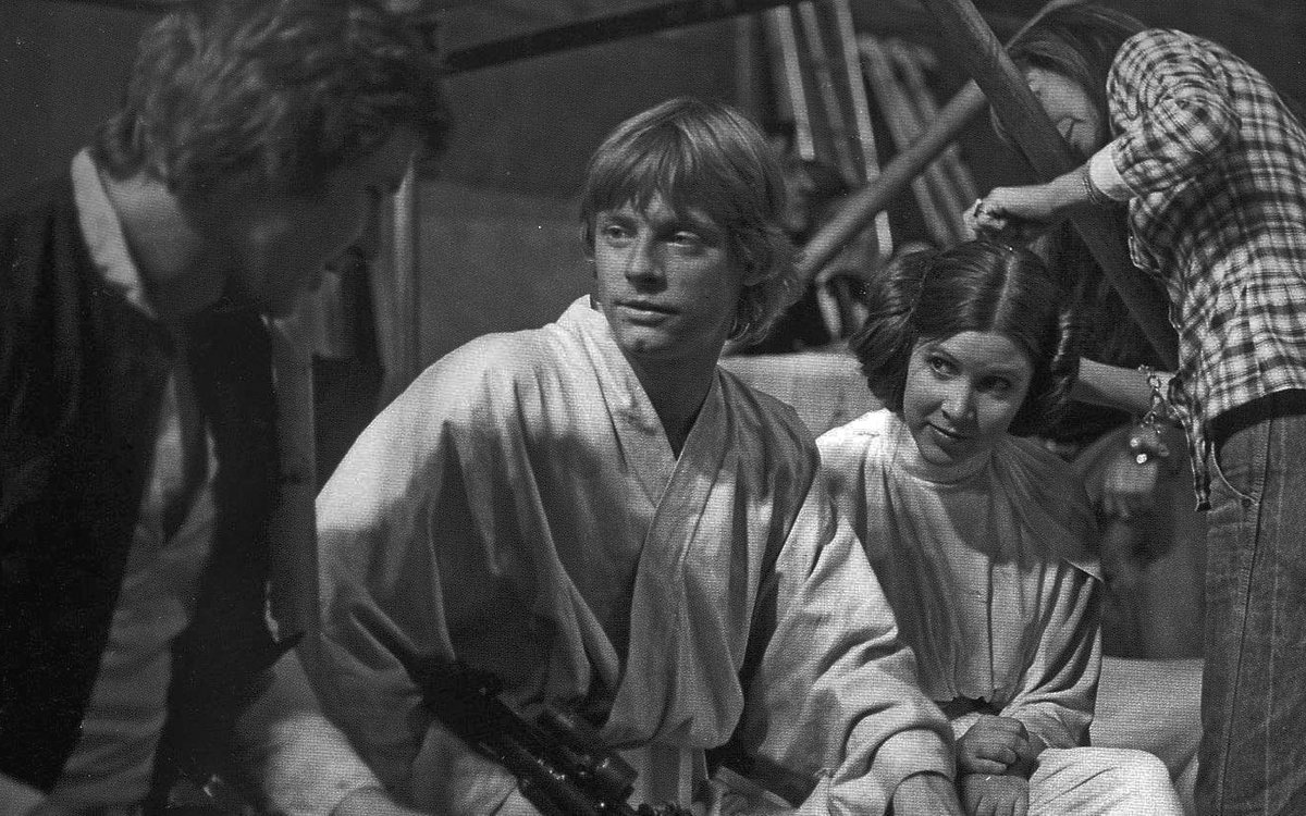 sw_tweets's tweet photo. Harrison Ford, Mark Hamill and Carrie Fisher on the set of 'A New Hope' https://t.co/nOfjVD5pHb