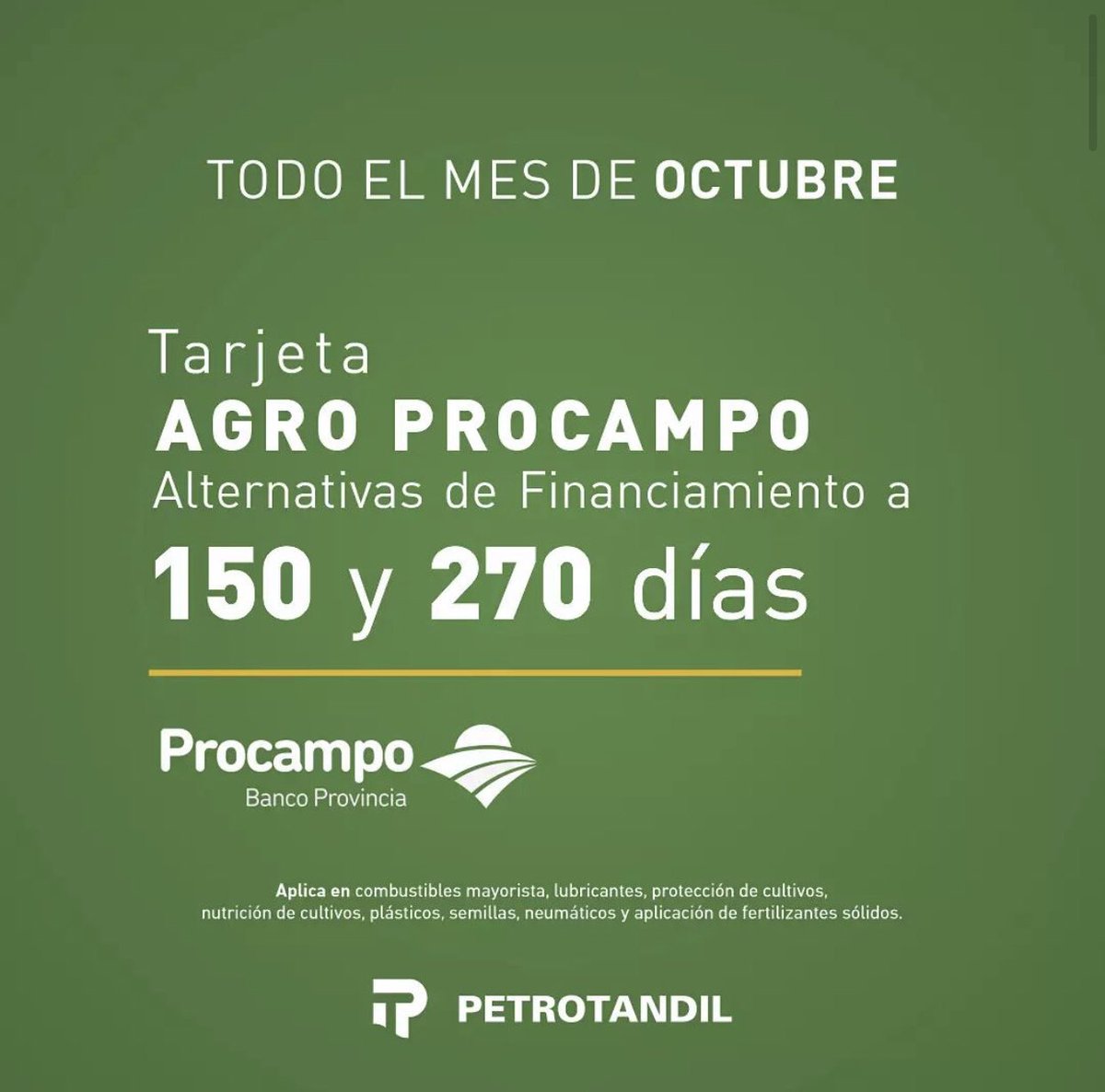 PetrotandilSA's tweet photo. Alternativa de Financiamiento mes de Octubre!

#grupopetro #petrotandil #ypf #ypfagro #ypfgas #ypfboxes #pirelli #tandil #azul #olavarria #napaleofu #comunidadpetrotandil https://t.co/f7Cp1vFlnk