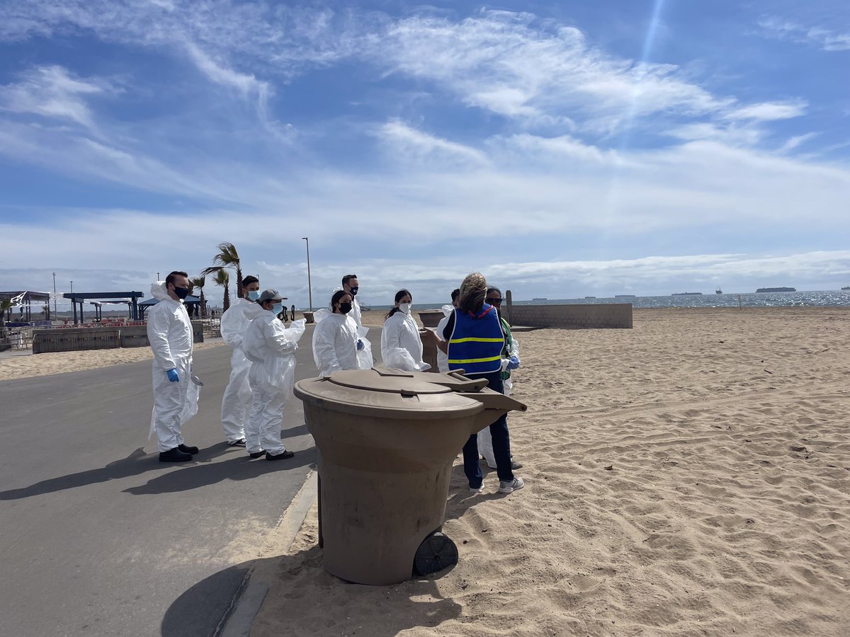 Volunteers participating in a beach cleanup. Assisting with the social oil spill recovery efforts.